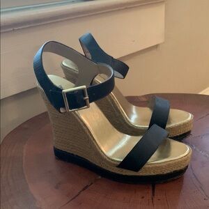 Michael Antonio Elegant Black Wedge Sandals, Size 8
